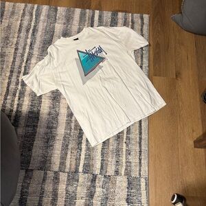 Stussy White Tee with Blue and Pink Graphic